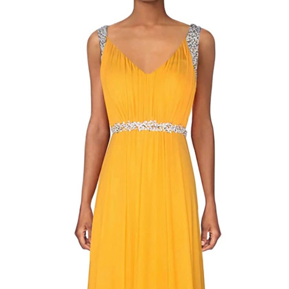 Yellow long formal gown.
